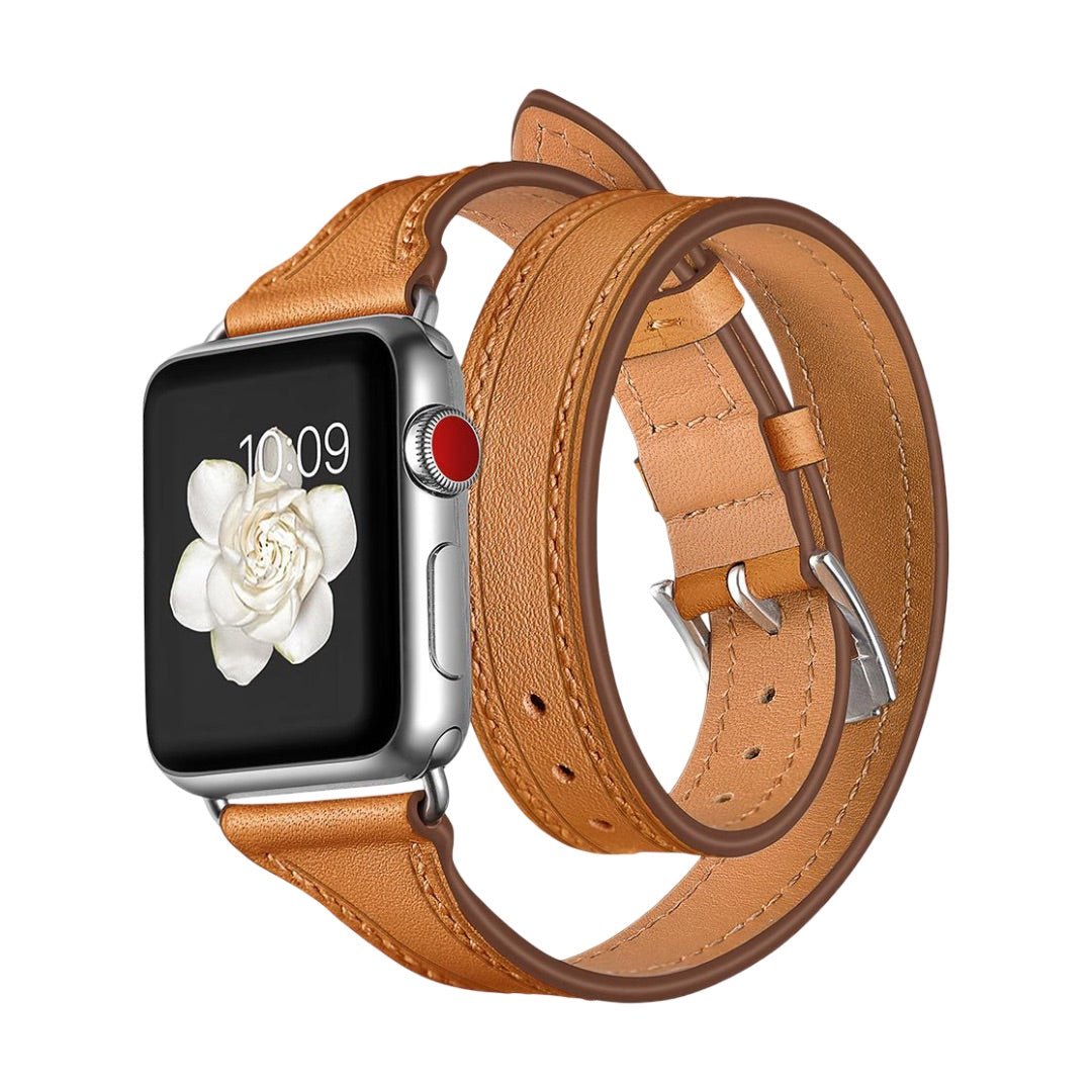 Full-grain leather double tour Apple Watch bracelet, compatible with all Apple Watch series, chic and bold look, Aphrodite model