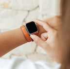 Full-grain leather double tour Apple Watch bracelet, compatible with all Apple Watch series, chic and bold look, Aphrodite model