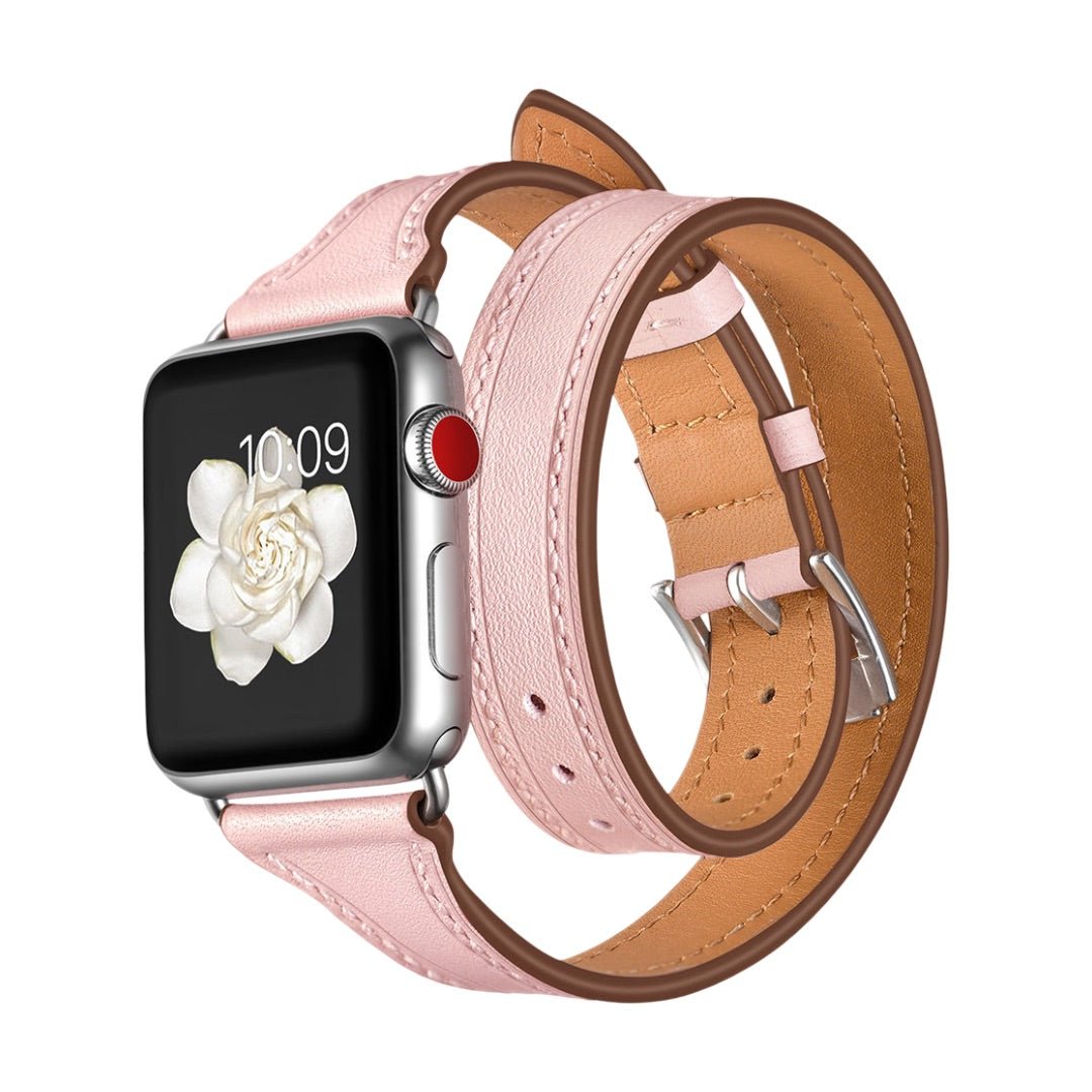 Full-grain leather double tour Apple Watch bracelet, compatible with all Apple Watch series, chic and bold look, Aphrodite model