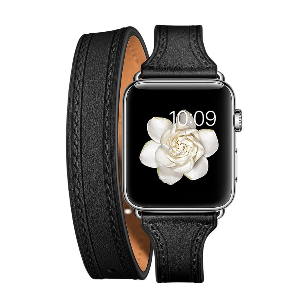 Full-grain leather double tour Apple Watch bracelet, compatible with all Apple Watch series, chic and bold look, Aphrodite model