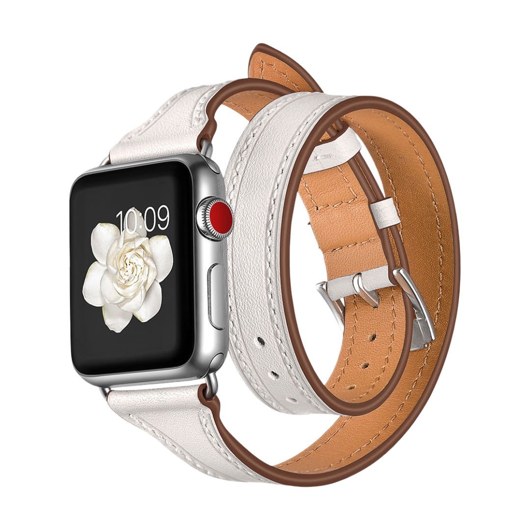 Full-grain leather double tour Apple Watch bracelet, compatible with all Apple Watch series, chic and bold look, Aphrodite model