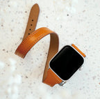 Full-grain leather double tour Apple Watch bracelet, compatible with all Apple Watch series, chic and bold look, Aphrodite model