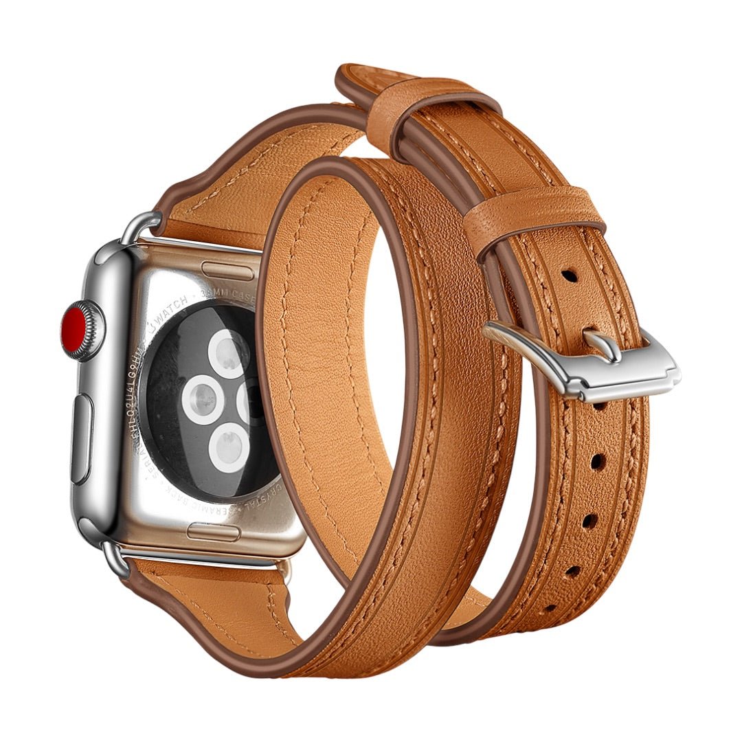 Full-grain leather double tour Apple Watch bracelet, compatible with all Apple Watch series, chic and bold look, Aphrodite model