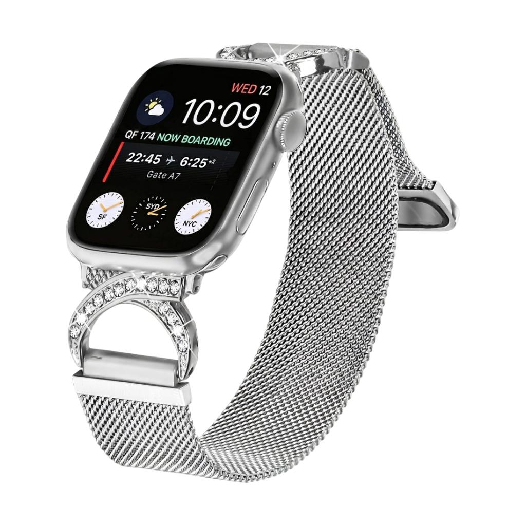 Apple Watch bracelet in stainless steel, adjustable magnetic clasp, elegant mesh with zirconium oxide, Roxie model