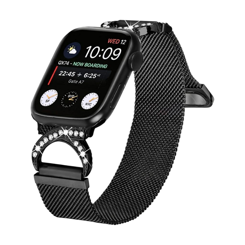 Apple Watch bracelet in stainless steel, adjustable magnetic clasp, elegant mesh with zirconium oxide, Roxie model