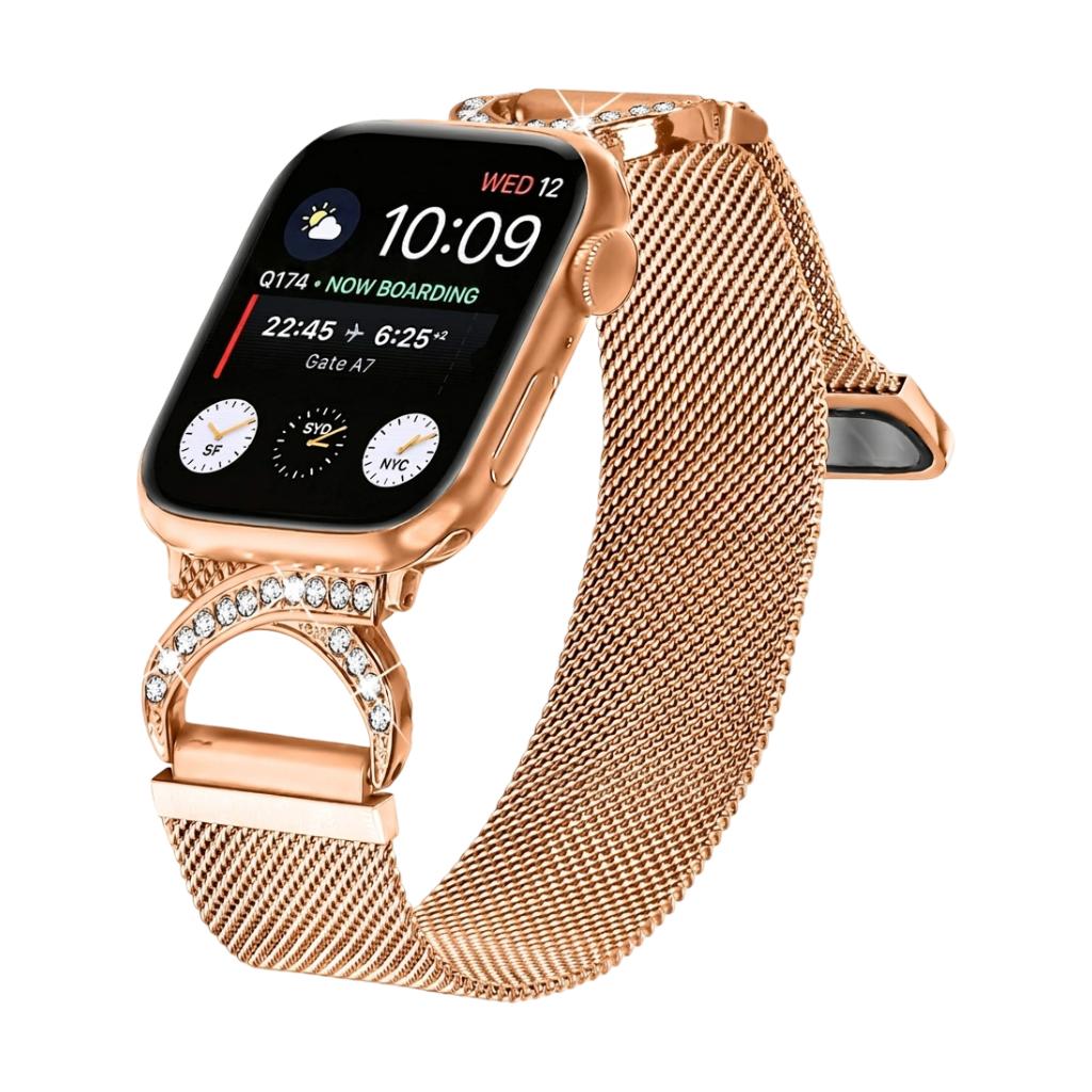 Apple Watch bracelet in stainless steel, adjustable magnetic clasp, elegant mesh with zirconium oxide, Roxie model