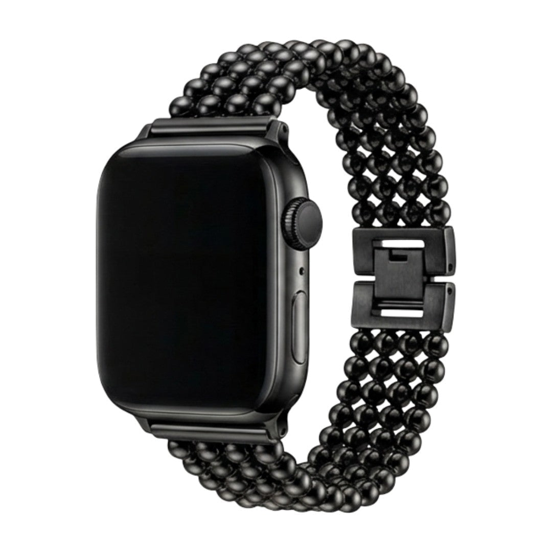 Apple Watch bracelet in stainless steel, metallic bead finish, secure clasp, elegant design, fits all sizes, Isidora model