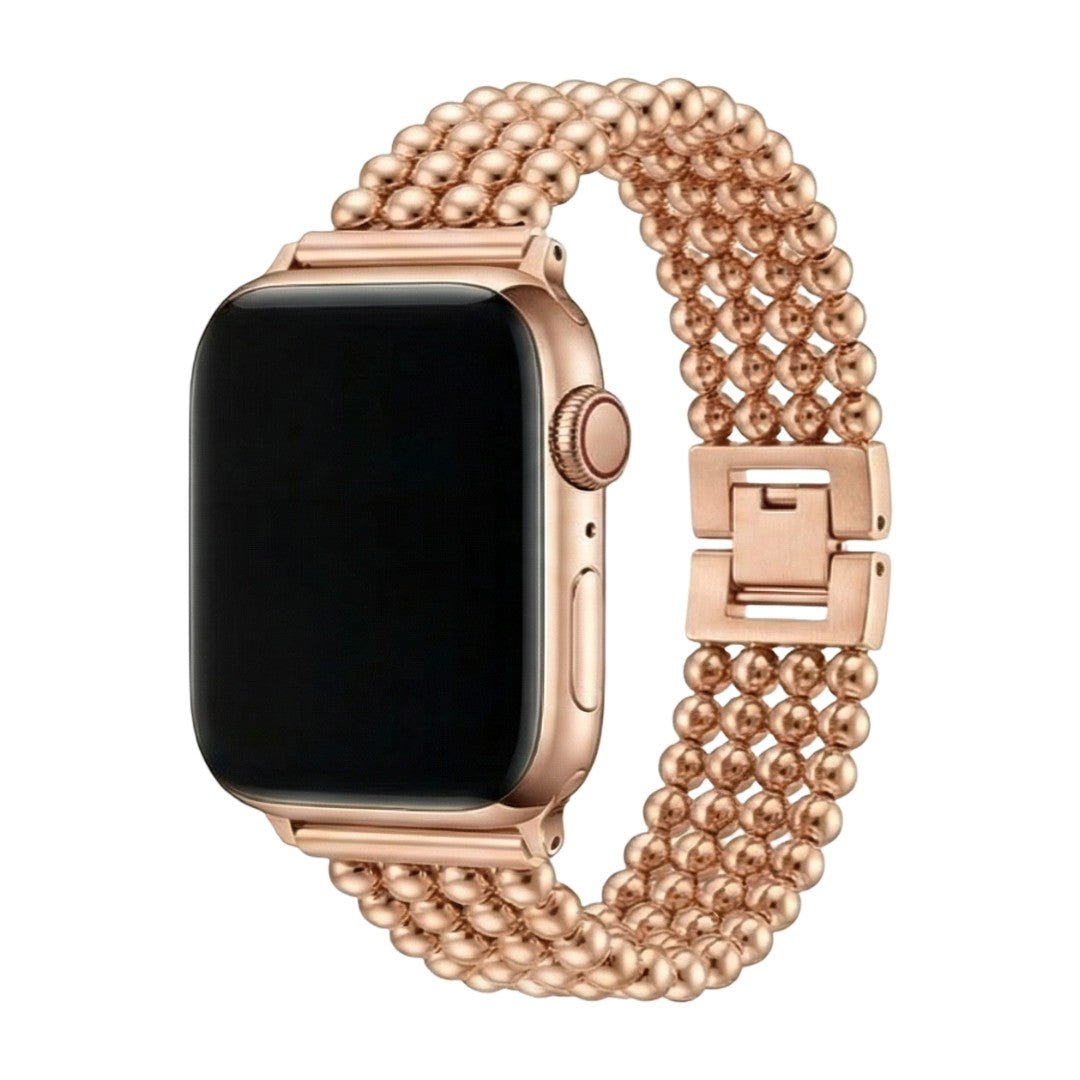 Apple Watch bracelet in stainless steel, metallic bead finish, secure clasp, elegant design, fits all sizes, Isidora model