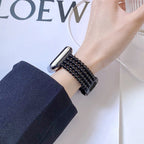 Apple Watch bracelet in stainless steel, metallic bead finish, secure clasp, elegant design, fits all sizes, Isidora model