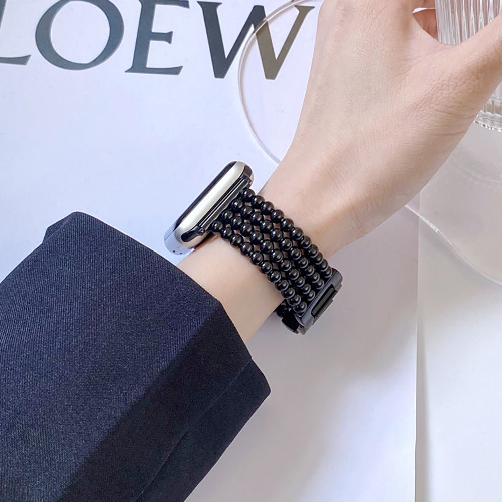 Apple Watch bracelet in stainless steel, metallic bead finish, secure clasp, elegant design, fits all sizes, Isidora model