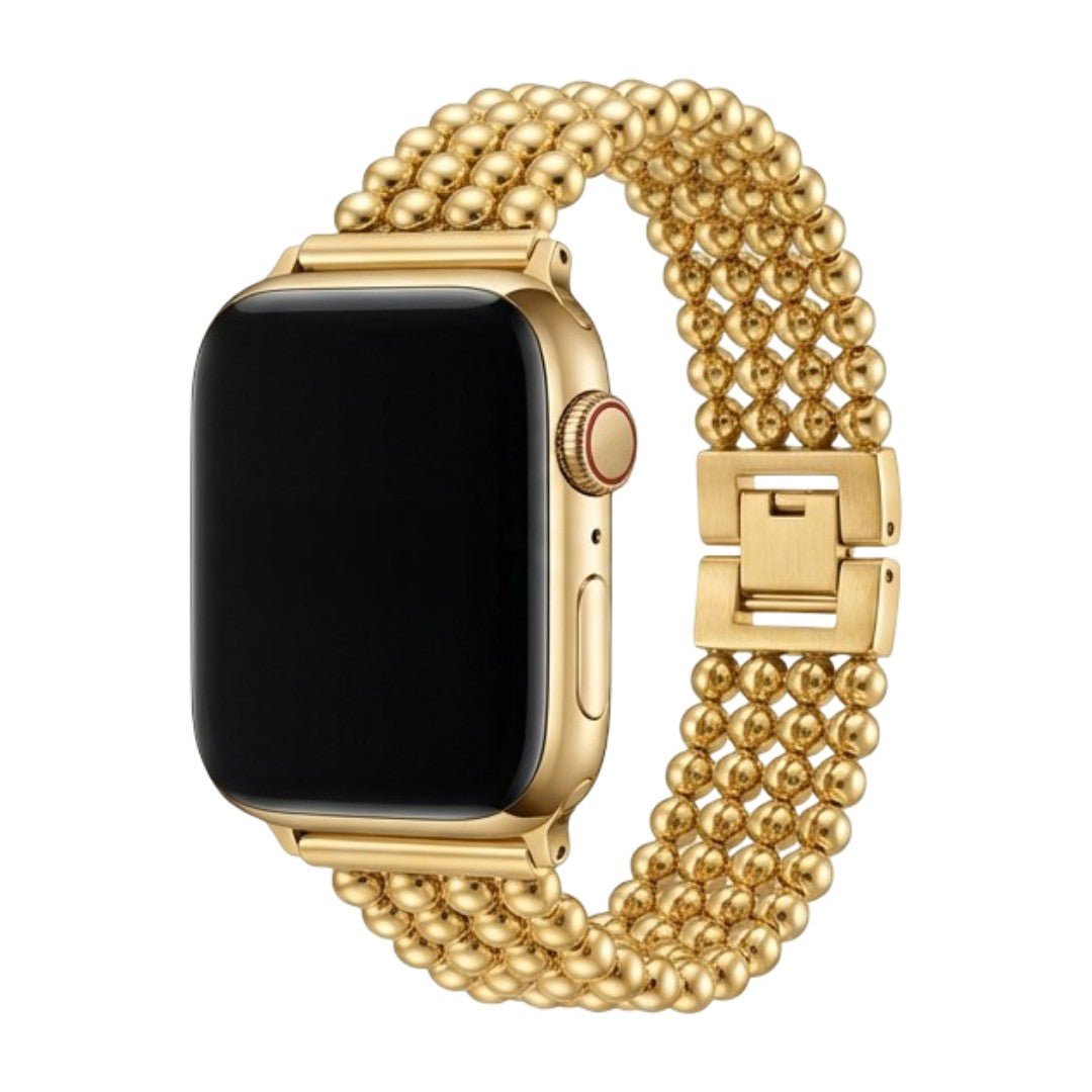 Apple Watch bracelet in stainless steel, metallic bead finish, secure clasp, elegant design, fits all sizes, Isidora model