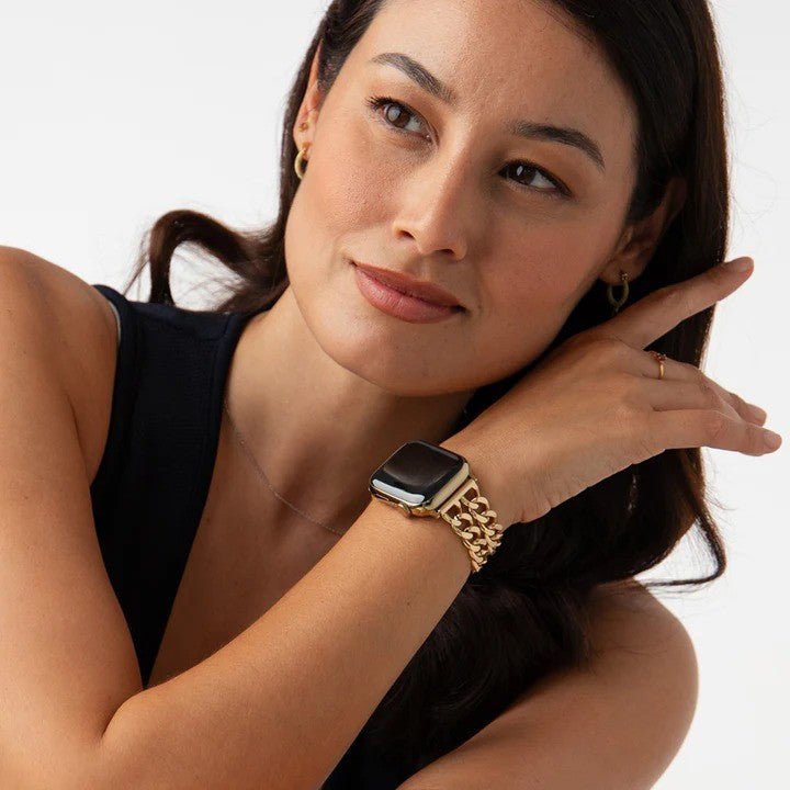 Apple Watch bracelet in stainless steel, double curb chain, elegant and modern, secure clasp, Suza model