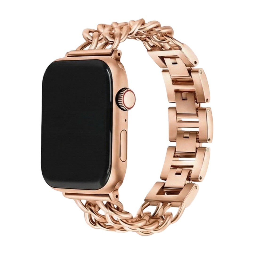 Apple Watch bracelet in stainless steel, double curb chain, elegant and modern, secure clasp, Suza model