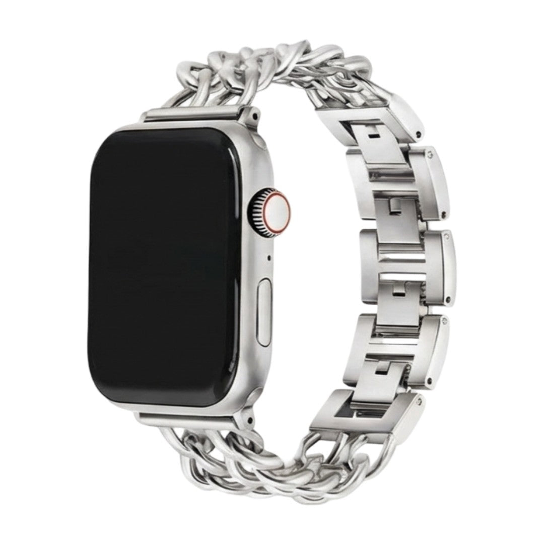 Apple Watch bracelet in stainless steel, double curb chain, elegant and modern, secure clasp, Suza model