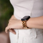 Stainless Steel Bracelet for Apple Watch, Gold Oval Links, Modern Elegance for Apple Watch, Folding Clasp, Shounie Model