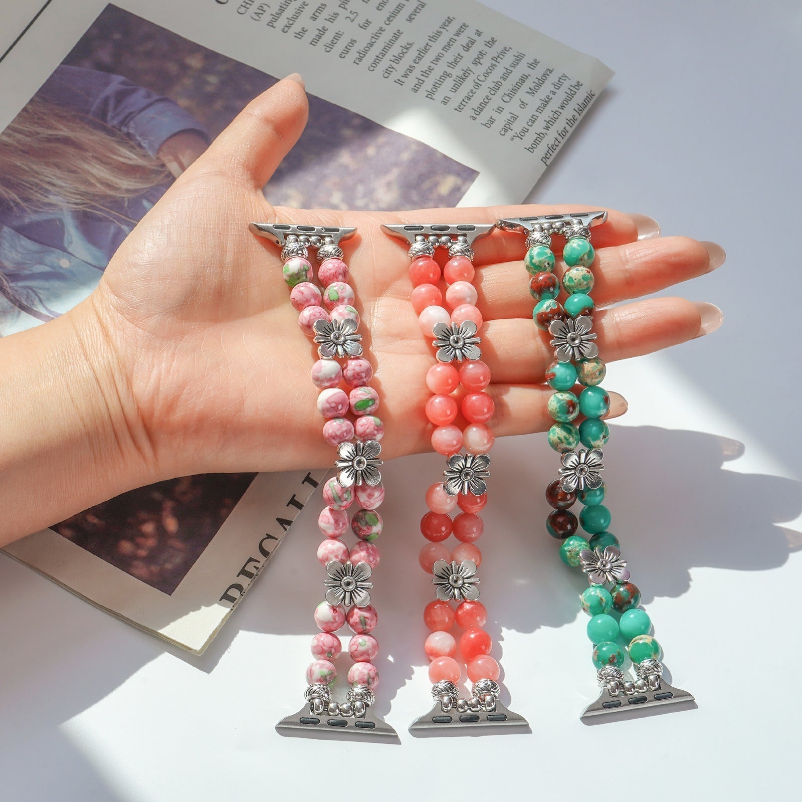Apple Watch Bracelet in Genuine Agate, Colorful Natural Beads, Comfortable Elastic for Women, Elegant Wrist Jewelry, Rodra Model
