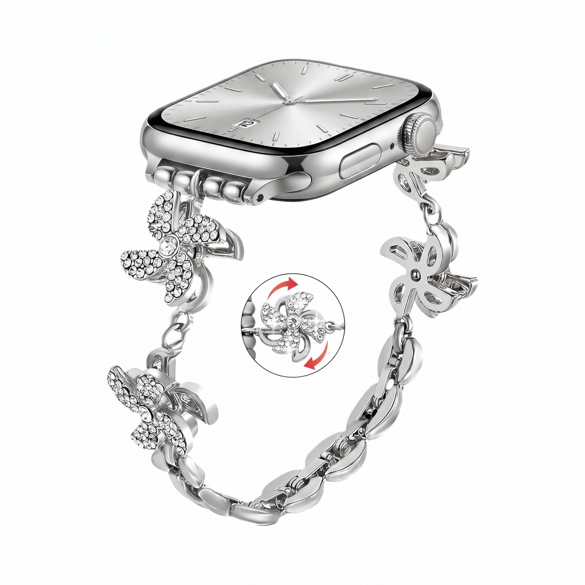 Apple Watch bracelet in metal alloy, rotating lotus flower, adjustable clip-on links, for women, Lossia model