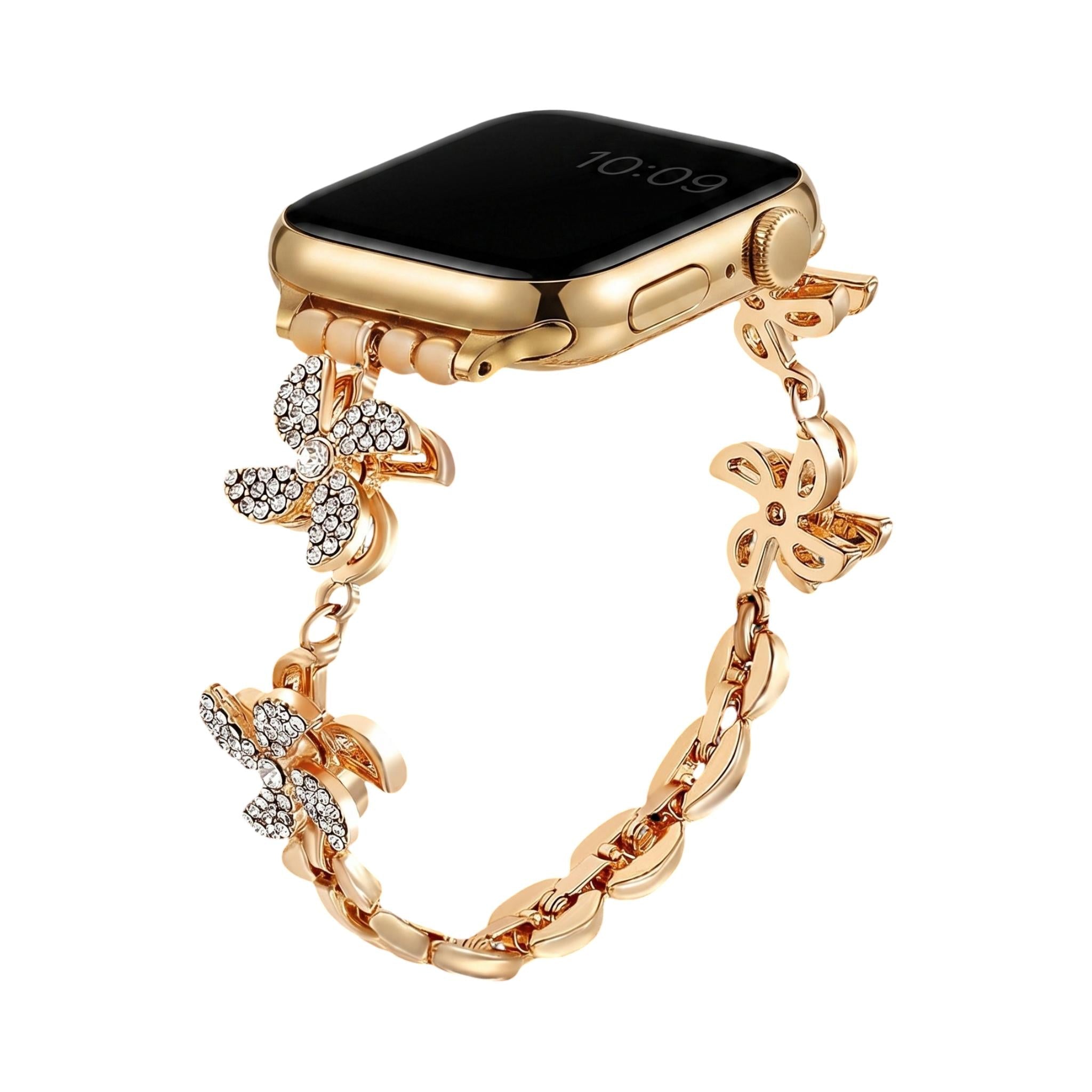 Apple Watch bracelet in metal alloy, rotating lotus flower, adjustable clip-on links, for women, Lossia model