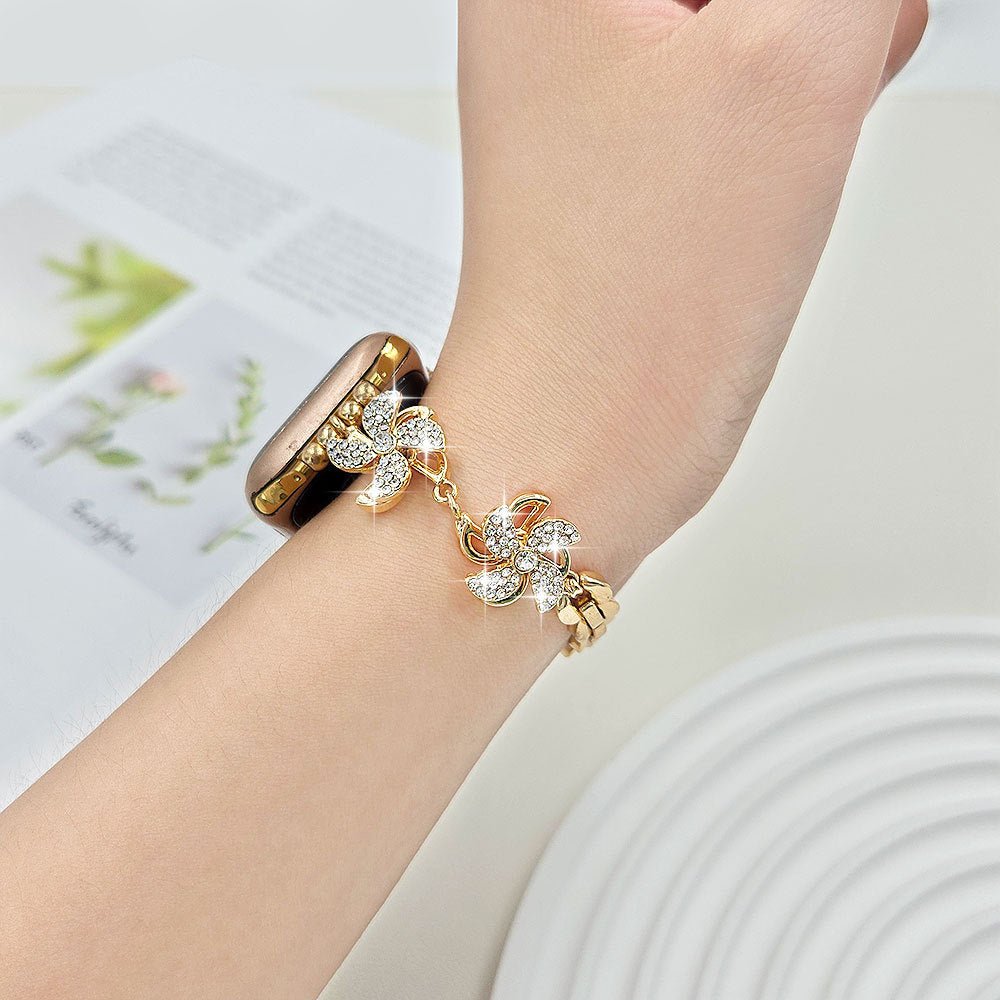 Apple Watch bracelet in metal alloy, rotating lotus flower, adjustable clip-on links, for women, Lossia model