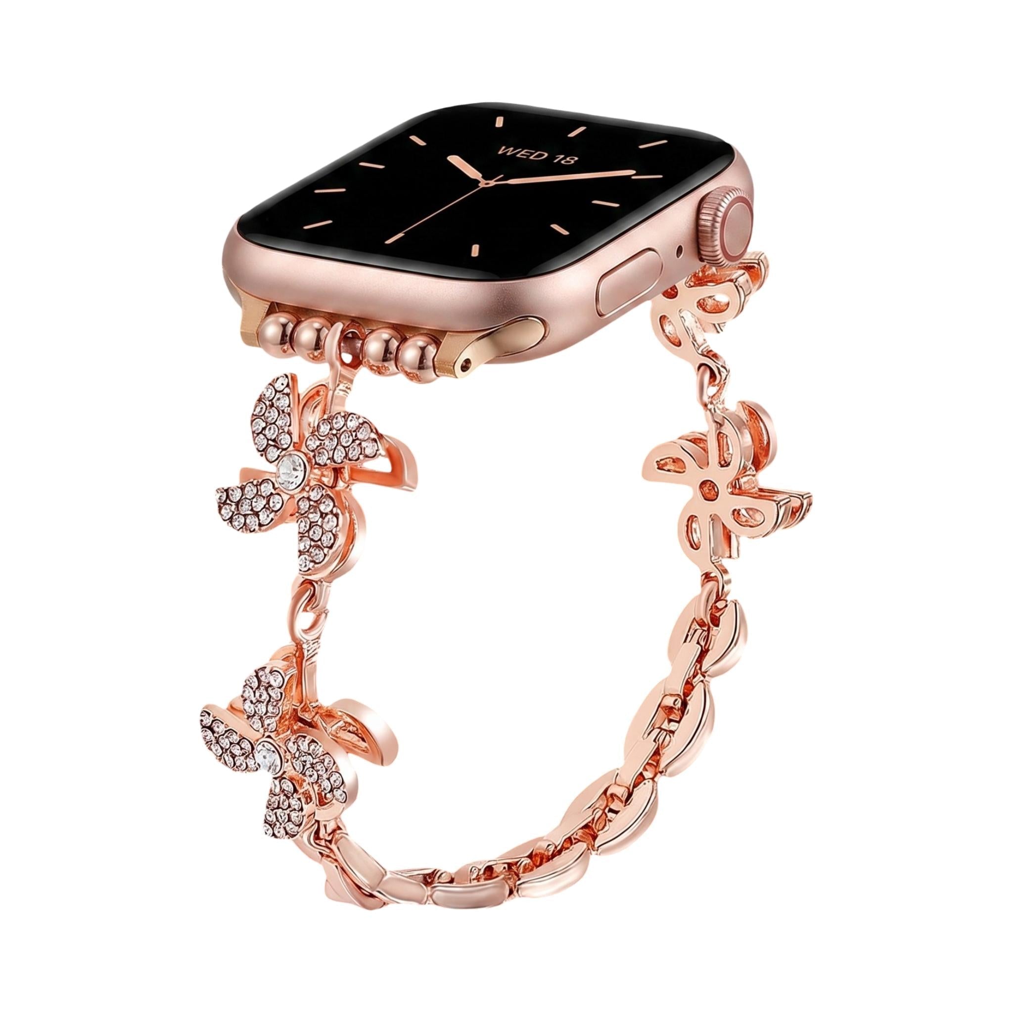 Apple Watch bracelet in metal alloy, rotating lotus flower, adjustable clip-on links, for women, Lossia model