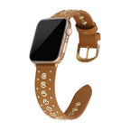 Bracelet Apple Watch en croûte de cuir ornée de rivets métalliques, boucle réglable, style affirmé, modèle Tika