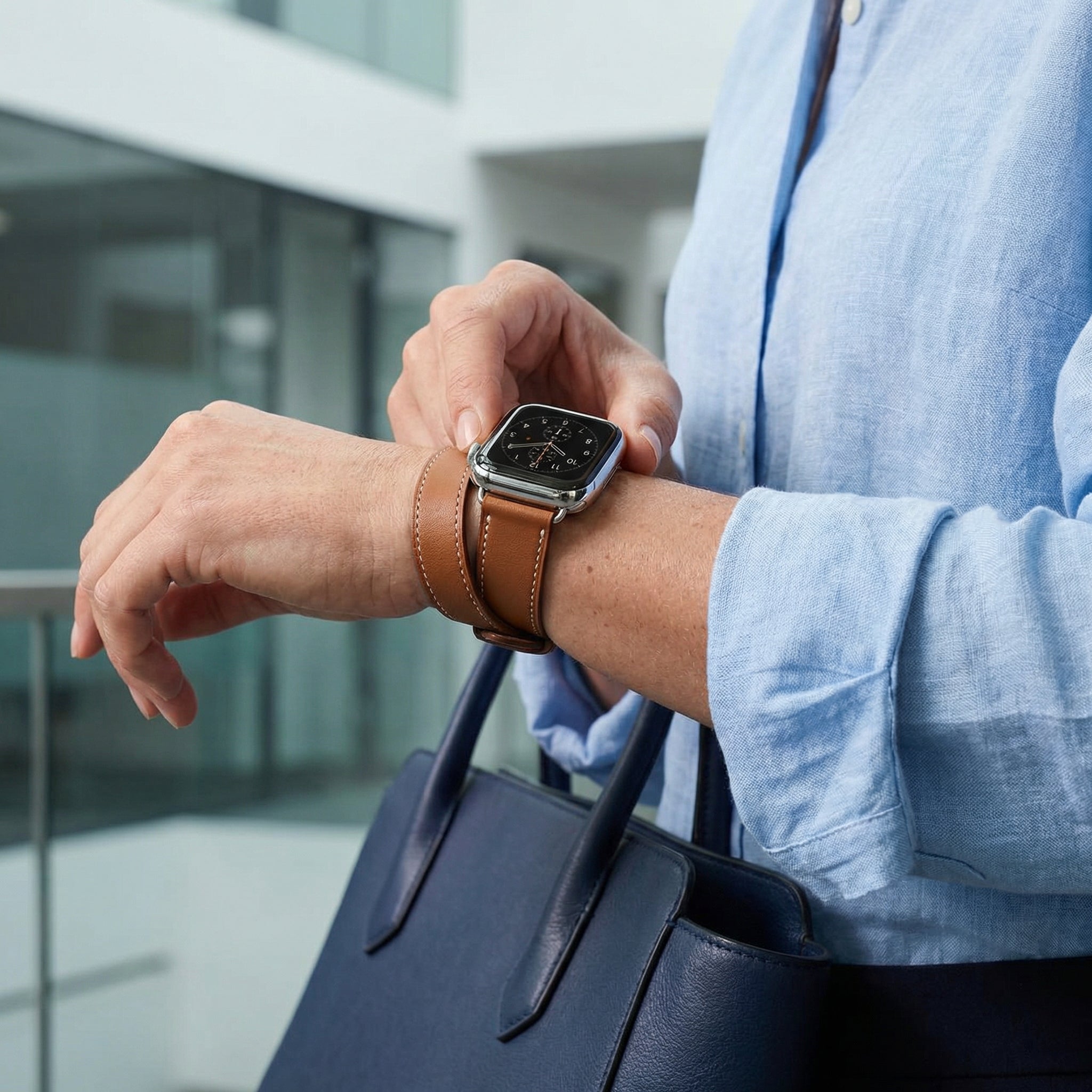 Apple Watch bracelet, leather, double wrap, for women, Ermione model