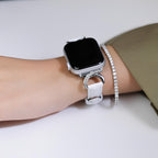 Elegant Leather Apple Watch Bracelet, C-shaped Buckle Adorned with Rhinestones, Refined and Feminine Style, Ozinda Model