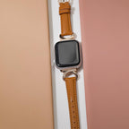 Elegant Leather Apple Watch Bracelet, C-shaped Buckle Adorned with Rhinestones, Refined and Feminine Style, Ozinda Model