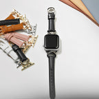 Elegant Leather Apple Watch Bracelet, C-shaped Buckle Adorned with Rhinestones, Refined and Feminine Style, Ozinda Model