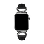 Elegant Leather Apple Watch Bracelet, C-shaped Buckle Adorned with Rhinestones, Refined and Feminine Style, Ozinda Model