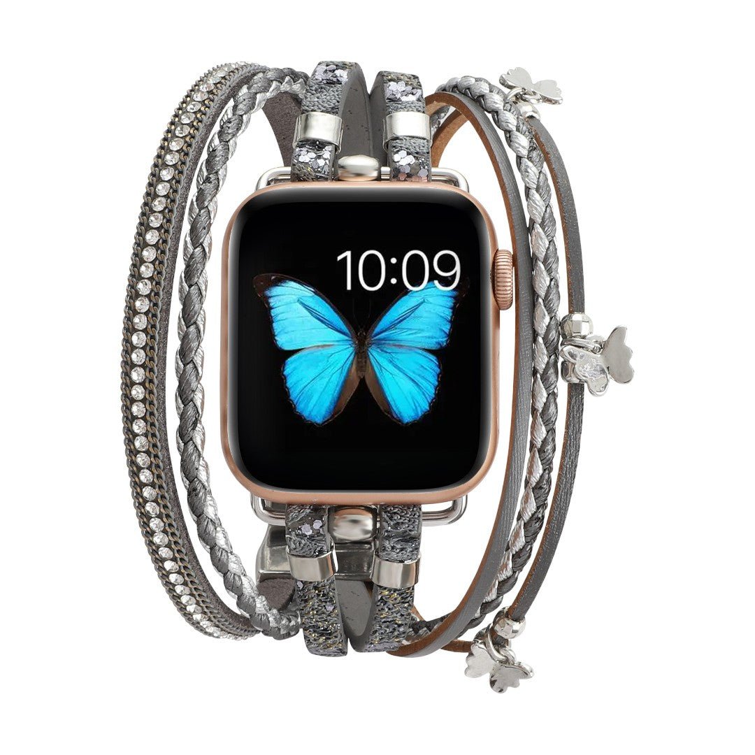Apple Watch Multi-Strand Bracelet, Butterfly Charms and Rhinestones, for Women, Papilla Model
