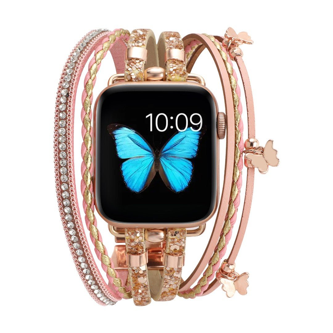 Apple Watch Multi-Strand Bracelet, Butterfly Charms and Rhinestones, for Women, Papilla Model