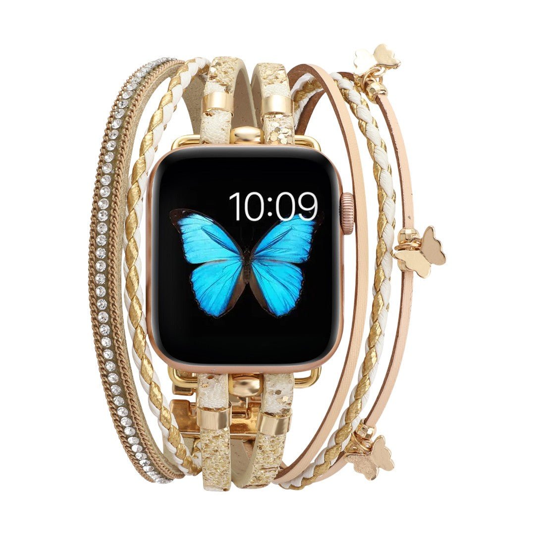 Apple Watch Multi-Strand Bracelet, Butterfly Charms and Rhinestones, for Women, Papilla Model