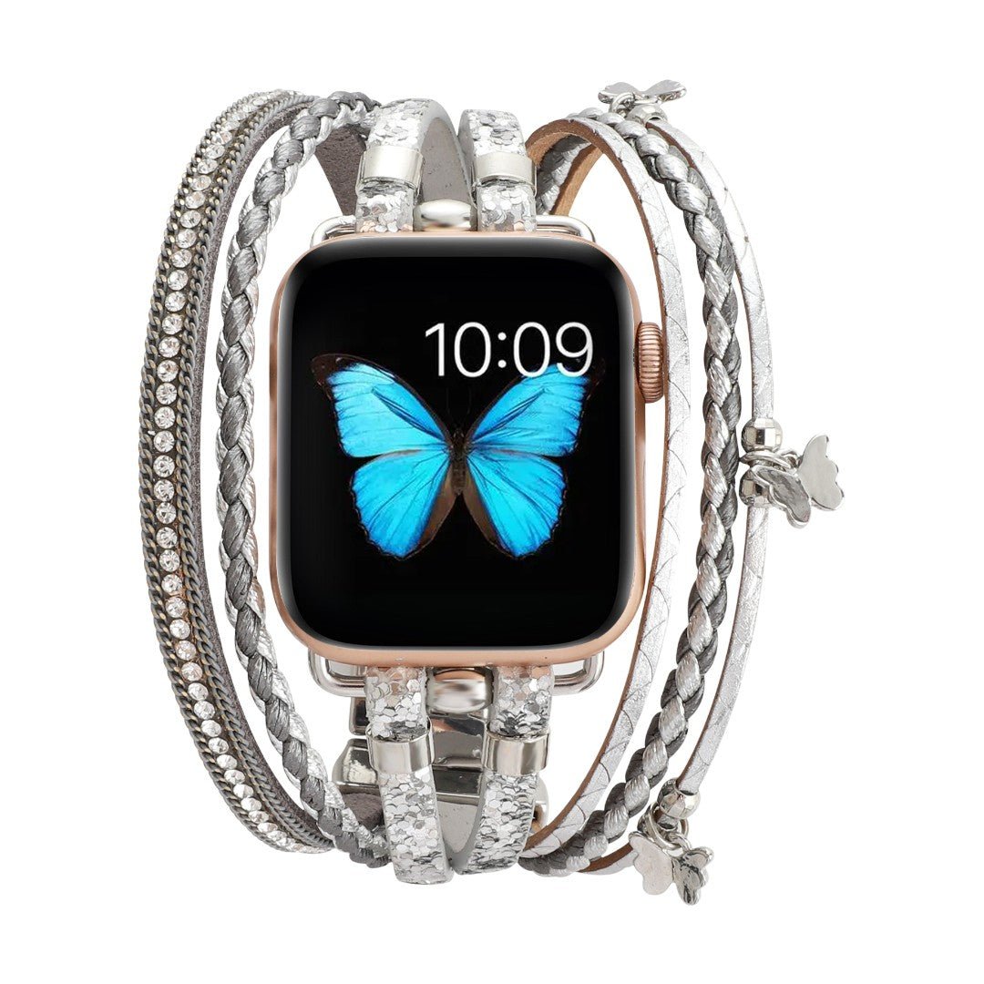 Apple Watch Multi-Strand Bracelet, Butterfly Charms and Rhinestones, for Women, Papilla Model