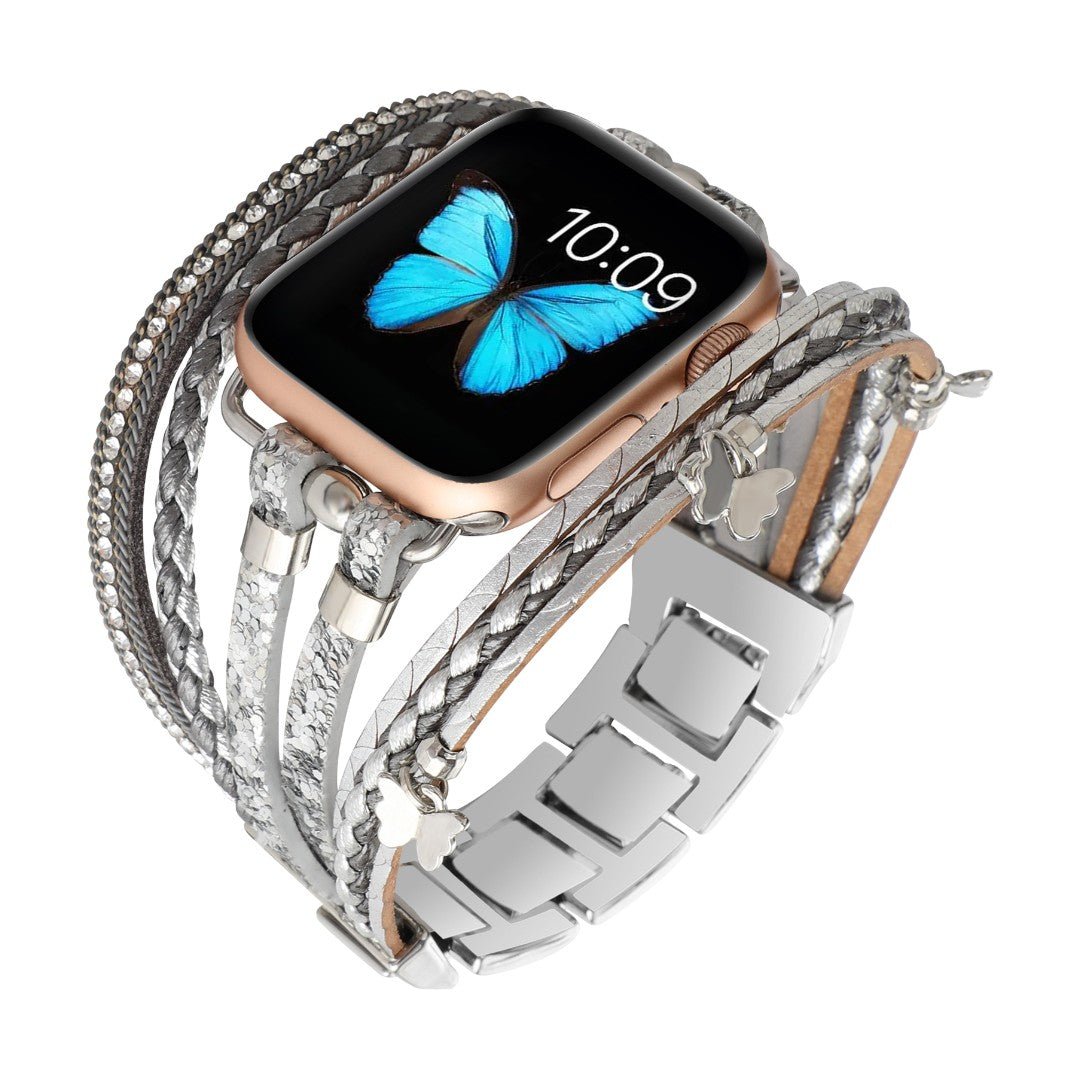 Apple Watch Multi-Strand Bracelet, Butterfly Charms and Rhinestones, for Women, Papilla Model
