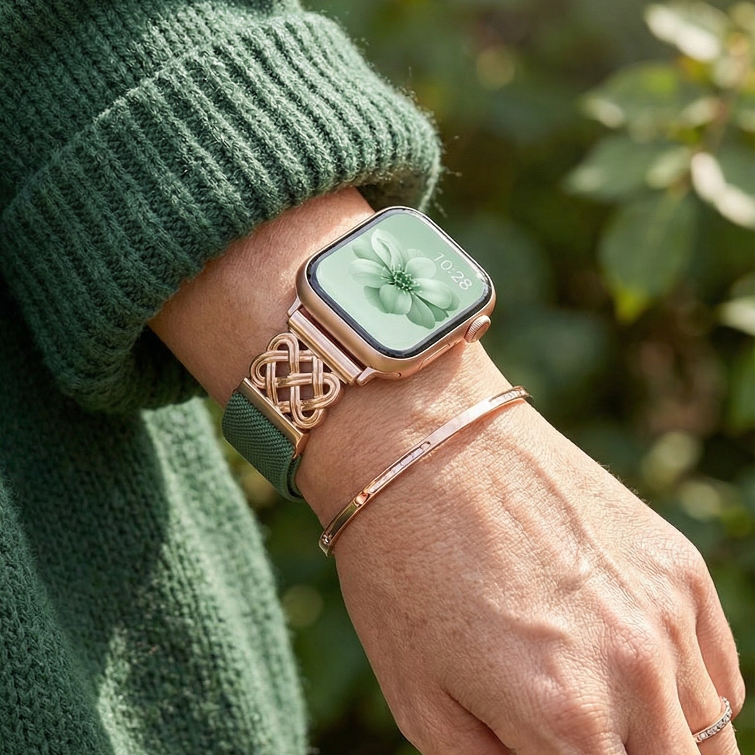 Woven nylon Apple Watch bracelet, endless Celtic knot pattern, magnetic clasp, refined style, Louison model