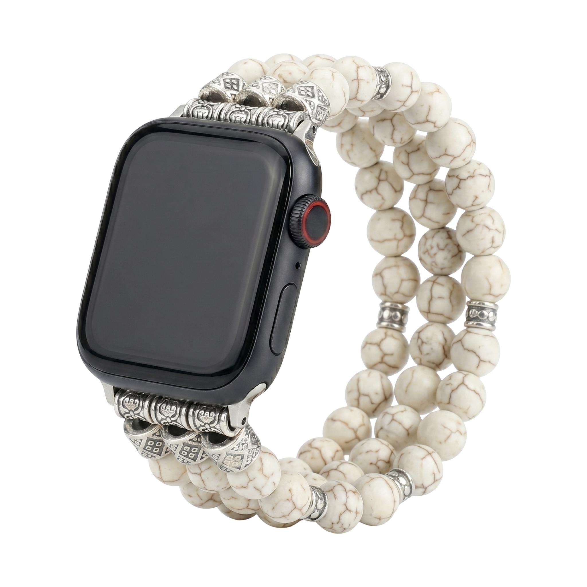 Apple Watch Bracelet in Natural Beads, Volcanic Stone or Turquoise, Adjustable Elastic, Boho Chic Style, Josin Model