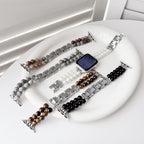 Apple Watch Bracelet in Natural Stones, Double Row of Beads, Metal Links, Spedzire Model