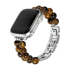 Apple Watch Bracelet in Natural Stones, Double Row of Beads, Metal Links, Spedzire Model