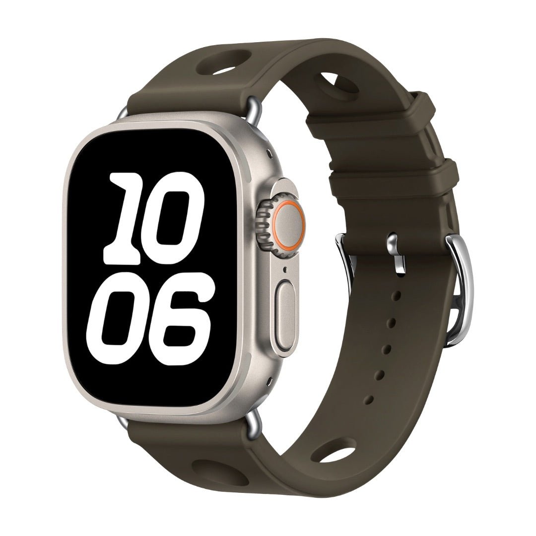 Apple Watch bracelet in perforated silicone, breathable design, stainless steel clasp, dynamic style, Harténie model