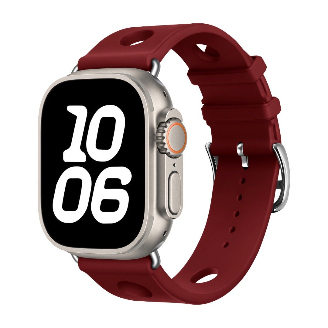Apple Watch bracelet in perforated silicone, breathable design, stainless steel clasp, dynamic style, Harténie model
