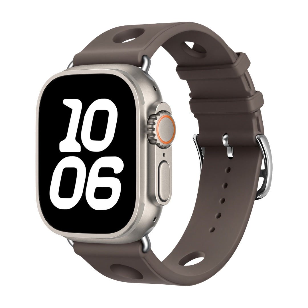 Apple Watch bracelet in perforated silicone, breathable design, stainless steel clasp, dynamic style, Harténie model