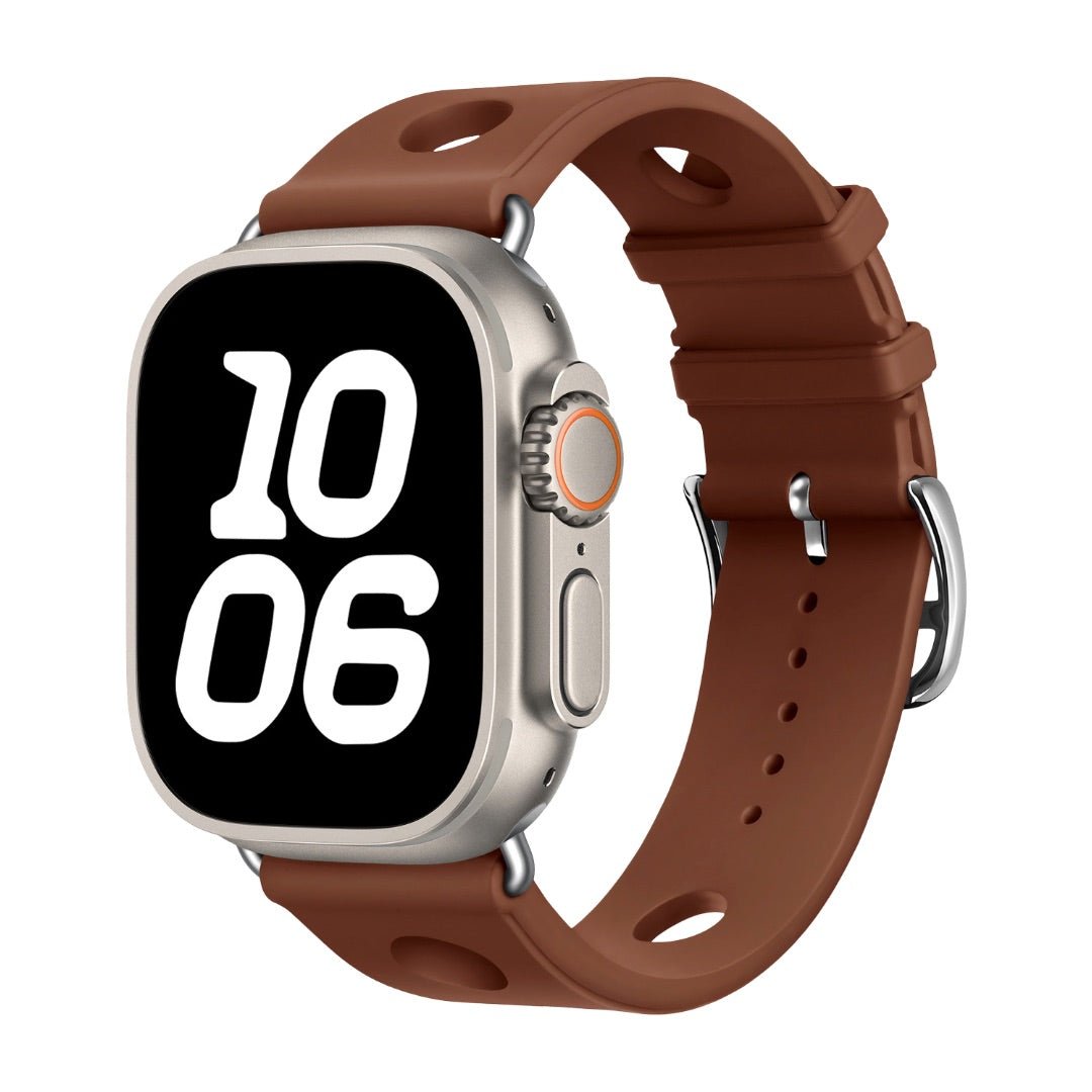 Apple Watch bracelet in perforated silicone, breathable design, stainless steel clasp, dynamic style, Harténie model