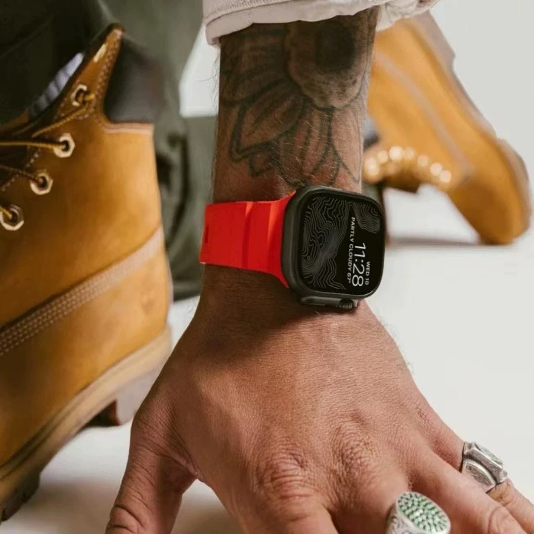 Reinforced Silicone Apple Watch Bracelet, Sturdy Buckle, Modern Look for Apple Watch 44-49mm, Sadius Model