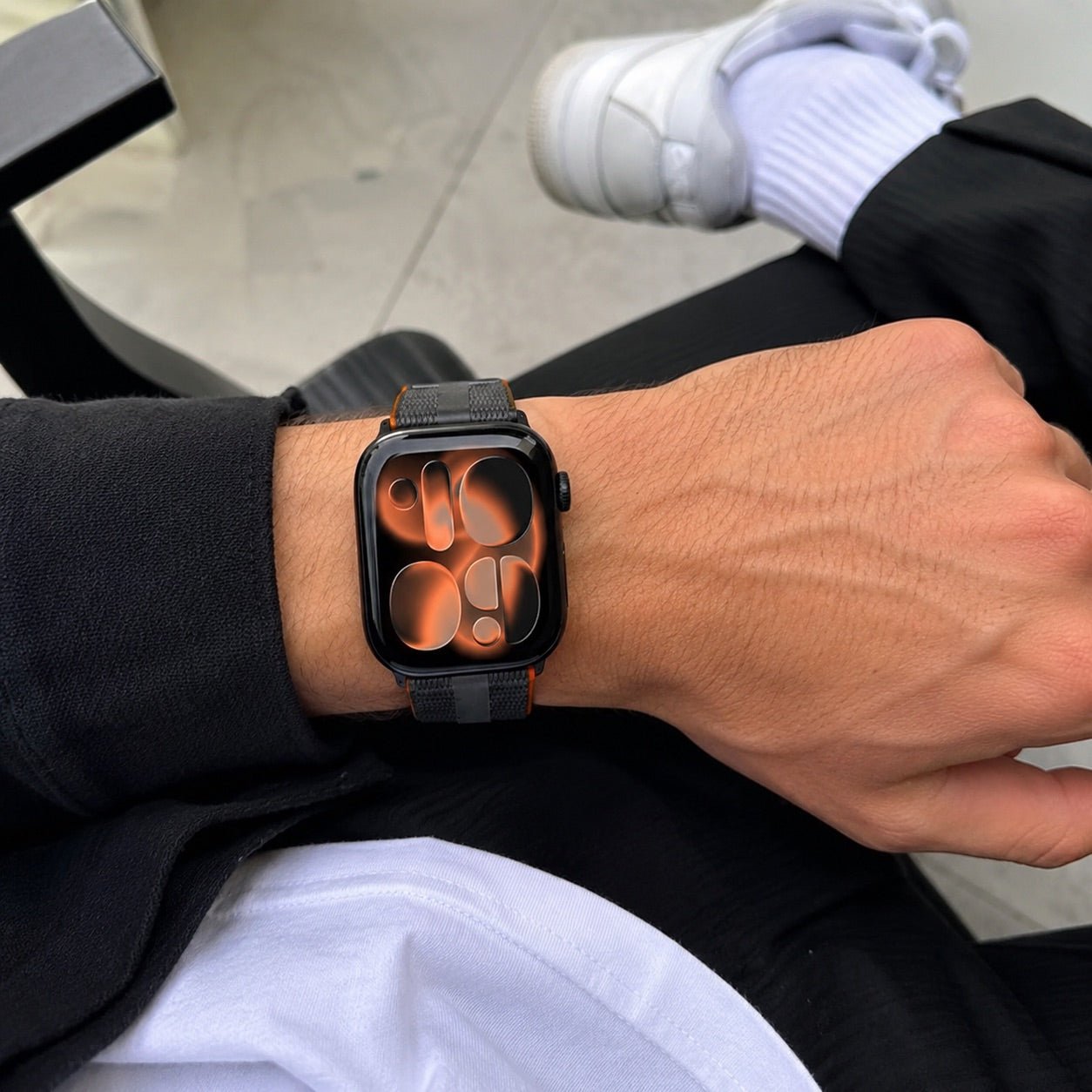 Textured Silicone Apple Watch Bracelet with a sturdy stainless steel buckle, offering absolute comfort, Guetta model