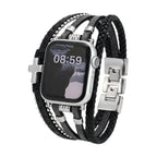 Braided Vegan Leather Apple Watch Bracelet, Multi-Wrap with Metal Cross, Bold and Modern Look, Daxo Model