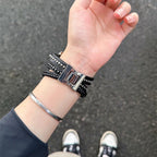 Braided Vegan Leather Apple Watch Bracelet, Multi-Wrap with Metal Cross, Bold and Modern Look, Daxo Model