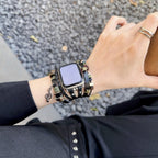 Apple Watch Bracelet in Braided Vegan Leather, Decorative Beads and Musical Pendant, Boho Chic Design, Steel Clasp, Bobbie Model