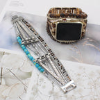 Apple Watch Multi-Strand Cuff Bracelet, Decorative Beads and Textured Straps, Bohemian Style, Tadjina Model