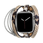 Apple Watch Bracelet for Women, Snake Pattern Leather, Stainless Steel Chains, Adjustable Links, Triple Wrap Bracelet, Philyra Model